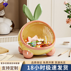 Cartoon Rabbit Shape Storage <b>Box</b> For Hair Ties And Small Items Desktop Organizer Pink Green Yellow <b>Round</b> Design - Product Image 2