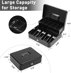 Cash <b>Box</b> with Key <b>Lock</b> and Money Tray - Metal Cash <b>Box</b> for Cash Registers Large Cash <b>Lock</b> <b>Box</b> Metal Cash <b>Box</b> - Product Image 5
