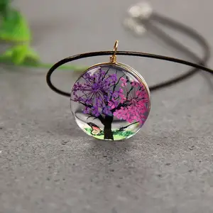 Sc Creatieve Leven Boom Sieraden Ketting Transparante Hars Glas Bal Echte Droge Pressed Bloem Ketting Hanger Ketting Voor Vrouwen