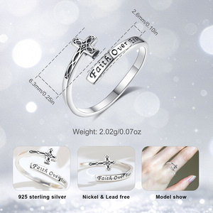 Anello Changda 'Faith Over Fear', Anelli con Croce Celtica, Gioiello in Argento Sterling 925, Regolabile, Simbolo di Speranza, Amore ed Eternità - Product Image 6