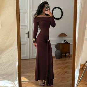 Kadın Elbisesi Sonbahar Omuzları Açık Uzun Kollu Elbise Dar Kesim Seksi Uzun Elbiseler Bayanlar - Product Image 2