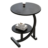 Table d'appoint incurvée à deux niveaux JIAMEIJIA avec plateau en bois et structure en métal pour salon