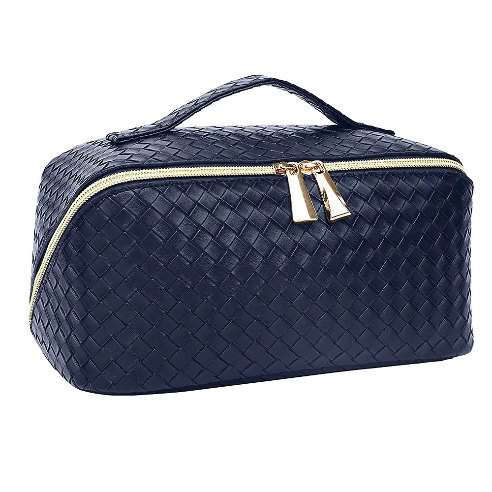 Large Capacity Makeup Bag Skincare Bag Portable Pouch Open Flat Make Up Organizer Bag for Toiletries, Brushes, Pencils