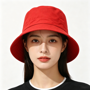 Sombrero de Pescador Rojo Liso al por Mayor, con Logotipo Personalizado, de Algodón, Unisex, de Ala Ancha, con Protección UV - Product Image 1