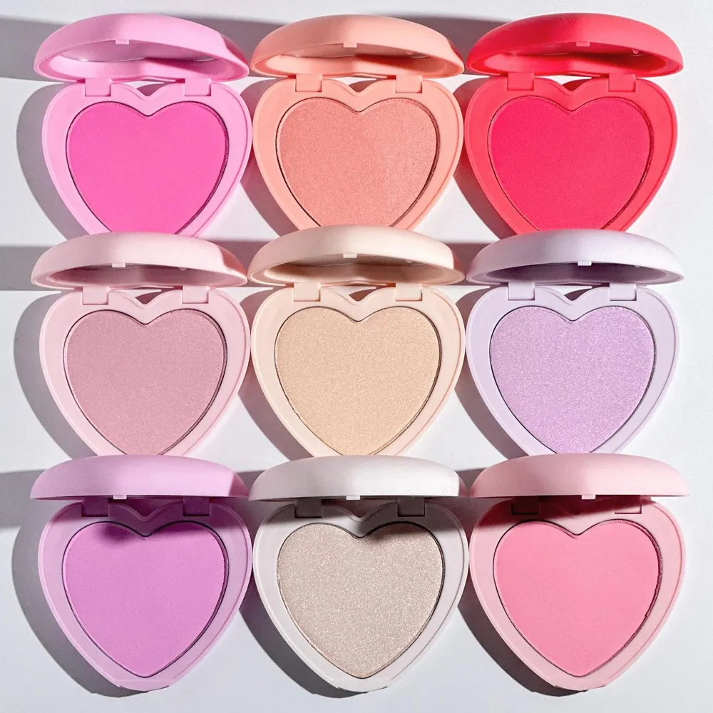 Wholesale High Pigmented New Face Cosmetic Pink Matte Heart Blush And Shimmer Highlighter Powder Palette