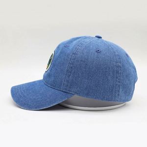 Wholesale Custom High Quality 6 Panel Blue Denim Washed Embroidery Logo Baseball Cap,Leather Strap Luxury Ripped Women Dad <b>Hat</b> - Product Image 3