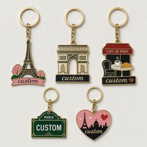 Porte-clés personnalisés en gros de haute qualité avec symboles de Paris, chaînes décoratives de voyage en France, promotion, souvenir, anneau porte-clés - Product Image 1