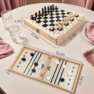 New Arrival Modern 4-in-1 Foldable Fast Sling Puck Game <b>Set</b> <b>Chess</b> Tic Tac Toe Checkers Silk Screen Printed Kids Adults Portable - Product Image 1