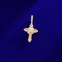 Pendentif Croix Doré Bicolore Sertie de Diamants CZ Taille Baguette et Ronde, Collier Hip Hop Religieux pour Hommes