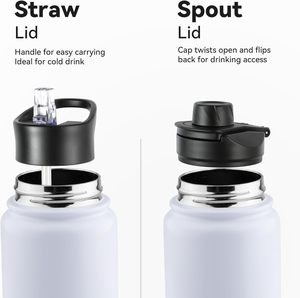 Bouteille d'eau isotherme de 24 oz avec couvercle à paille, en acier inoxydable, à double paroi sous vide, avec couvercle à large ouverture - Product Image 3