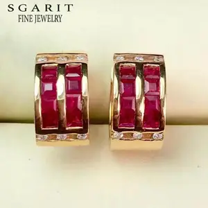 SGARIT new luxury style gemstone jewelry wholesale 18k gold bridal earring 1.11ct natural red ruby stud earring