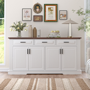 63 In Fluted Sideboard Buffet Cabinet With 4 Doors 3 Drawers <b>Kitchen</b> <b>Storage</b> Console Modern Coffee Bar Station - Product Image 2