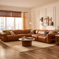 Ensemble de canapés modulaires pour salon en cuir véritable en forme de L avec éponge haute densité, design moderne et luxueux