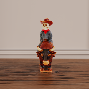 Botella de Licor de Cerámica con Diseño Occidental Pintado <span class=keywords><strong>a</strong></span> Mano, Altamente Detallado, Esqueleto de Vaquero Montando un Toro de Cuernos Anchos y Fuertes - Product Image 4