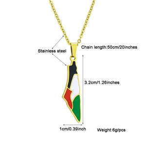 Collana con catena a maglie in acciaio inossidabile placcato oro 18K con bandiera nazionale stile classico smaltato palestino mappa - Product Image 2
