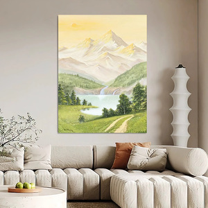 Peinture à l'huile de paysage peinte à la main, montagnes dorées, eaux claires, art texturé 3D pour décoration murale de salon - Product Image 1