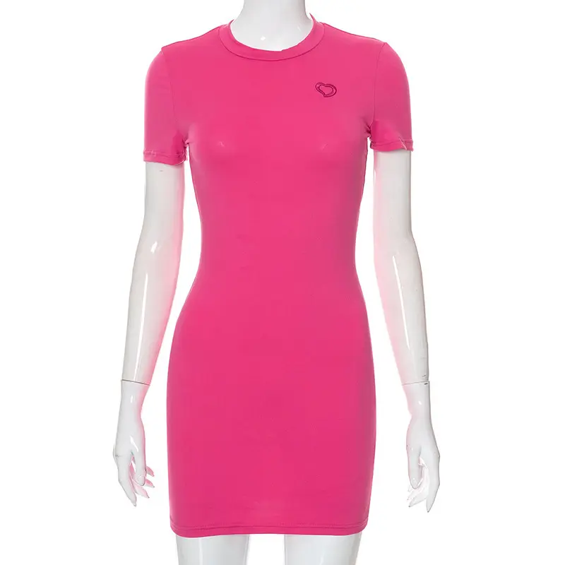 Женское облегающее платье-футболка, розовое платье с запахом и вышивкой в виде сердца, 2022