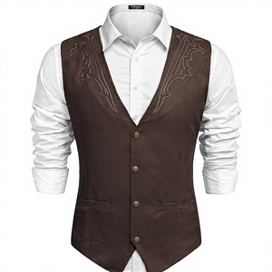 <span class=keywords><strong>Gilet</strong></span> de <span class=keywords><strong>costume</strong></span> pour <span class=keywords><strong>homme</strong></span> en polyester/coton, col en V, simple boutonnage, style western décontracté, coupe ajustée, uni, fabriqué en Chine - Product Image 1