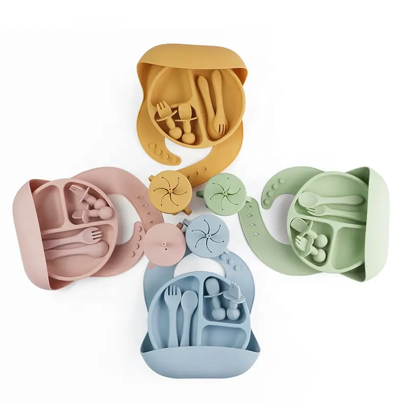 Nouveau design Bol en silicone pour enfants Plaque d'aspiration Vaisselle pour tout-petits Ensemble d'allaitement pour l'alimentation du bébé