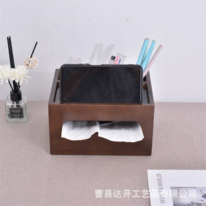 Caja de pañuelos de madera con soporte para bolígrafos, organizador de escritorio de madera maciza para almacenamiento en el baño, pañuelos extraíbles - Product Image 5