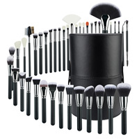 Ensemble de 40 pinceaux éventail personnalisés pour artistes - Pinceaux multifonctionnels pour poudre, sourcils et fard à paupières avec manche en bois et fibres synthétiques
