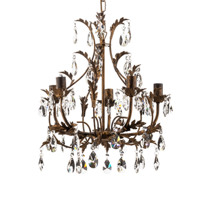 Lustre en laiton doré à feuilles de fleurs italiennes - Product Image 1
