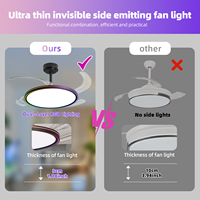 Kipas Angin Plafon Hitam Slim 42 Inch, Lampu RGB, Speaker, Remote APP, 6 Kecepatan, Dapat Diredupkan, Memori, Reversibel untuk Kamar Tidur Rumah