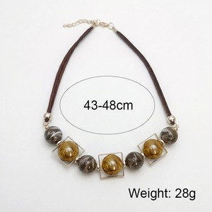 Geometric Imitation Pearl <b>Statement</b> <b>Necklace</b> Women's Gold Plated Alloy Chain Square Bezel Setting Everyday Wear - Product Image 3