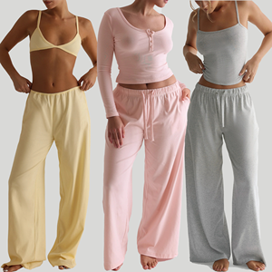 Abbigliamento Estivo da Donna con Etichetta Personalizzata, Completo Basic da Casa Composto da <span class=keywords><strong>Canotta</strong></span> a <span class=keywords><strong>Costine</strong></span> in Cotone e Shorts, Set Due Pezzi Loungewear da Donna - Product Image 1