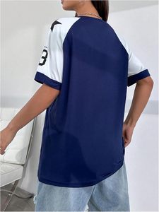 Camiseta de media manga con cuello en V y bloque de Color para mujer, camiseta de baloncesto, ropa de calle informal, Top - Product Image 2