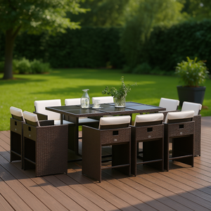 Ensemble de salle à manger de jardin en rotin pour 10 personnes, mobilier d'extérieur résistant aux intempéries, design contemporain - Product Image 2