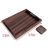 Plateau de service populaire en bois d'acacia, grand format, pour canapé, lit, petit-déjeuner, avec sous-verre en acacia, pour la décoration de la maison et de la cuisine