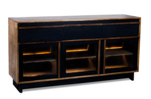 Aparador Oxberg de Madera Natural y Negra con Puertas de Vidrio y Estantes con Iluminación LED - Product Image 5