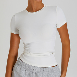 Của Phụ Nữ Thời Trang Gân Crop Yoga T-Shirt Ngắn Tay Áo Nén Nhanh Chóng Khô Cộng Với Kích Thước Cho Mùa Hè Và Mùa Xuân - Product Image 3
