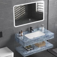 Meuble-lavabo mural de style moderne, directement de l'usine, avec lavabo en céramique et éclairage LED intelligent