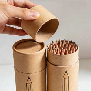 บรรจุภัณฑ์เครื่องเขียนแบบหลอดกระดาษสั่งทำพิเศษ ทรงกระบอกทำจากกระดาษแข็งรีไซเคิลได้ สำหรับชุดดินสอสี ปากกา และดินสอเขียนแบบ - Product Image 1