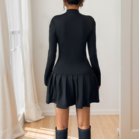 Robe plissée élégante pour femme avec nœud papillon et col montant, mini-robe pour l'église