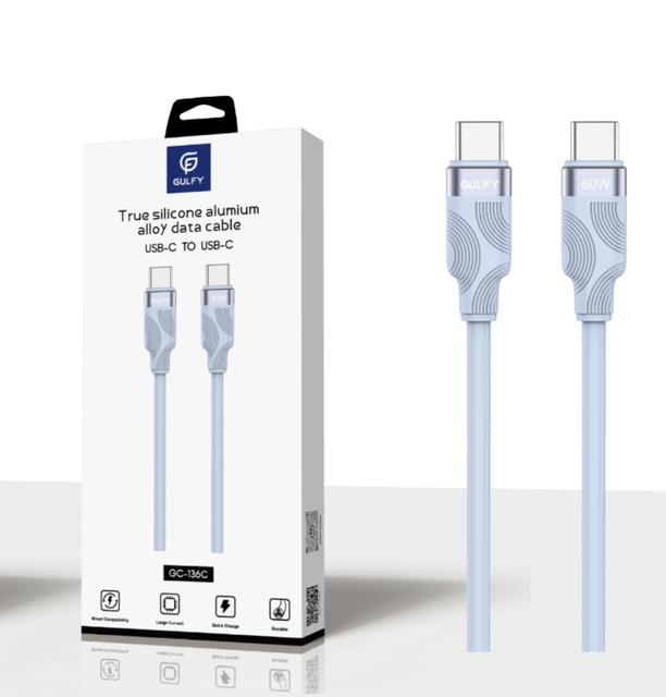 GULFY 60W USB-C to USB-C Silicone Cable, Fast Charging Cord with Packaging, Durable & High - Speed Data Sync
