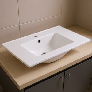 Vasque en céramique avec lavabo blanc brillant 29,9 D x 18,3 L x 6,7 H, rectangulaire, à poser sur le comptoir - Product Image 2