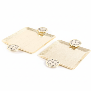 Juego de 2 bandejas de servicio de forma cuadrada de aluminio de alta calidad Bandeja de chocolate de color plateado de diseño fabuloso al precio más barato - Product Image 1