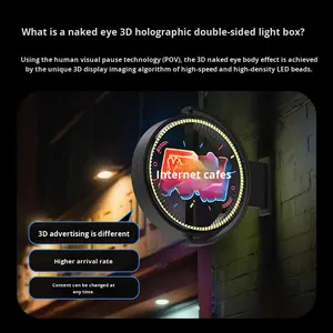 Letrero Luminoso <span class=keywords><strong>LED</strong></span> Holográfico 3D Redondo y Atractivo, Letrero Comercial para Montar en la Pared Interior de una Tienda - Product Image 4