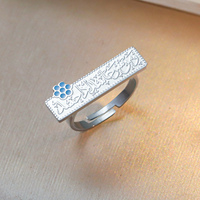 Bague ajustable en acier inoxydable plaqué or 18 carats avec Ayatul Kursi, motif fleur bleue, bijou religieux musulman, cadeau