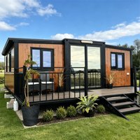 Magnifique maison conteneur extensible avec terrasse extérieure, maisonnette modulaire préfabriquée, cabane mobile en bois pour séjour en station balnéaire