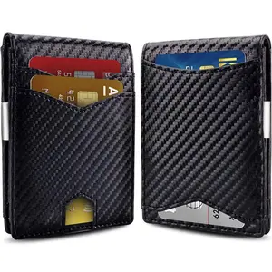 Carteiras compactas de fibra de carbono, carteiras masculinas com dobra central e compartimento para cartões