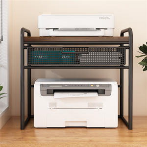 Support d'imprimante minimaliste pour bureau, organisateur de bureau à double niveau avec panier pour imprimante, copieur et fournitures - Product Image 3