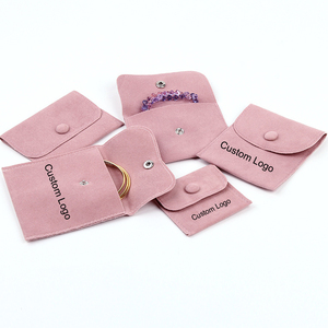 Custom Logo Button Closure Flat Suede Velvet Recyclable Handmade Jewelry Packaging Pouch Pink Pocket Envelope Gift Bag Necklaces - Product Image 2