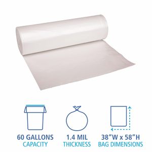 Boardwalk 60-Gallon Garbage <b>Bags</b> 1.4 Mil Low-Density Polyethylene 38\" X 58\" 10 <b>Bags</b>/roll 100% <b>Plastic</b> Recycled <b>Clear</b>" - Product Image 5