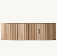Ensemble de meubles de salon de style américain au design moderne, meuble TV de luxe avec plateau en marbre, console multimédia en chêne massif à 4 portes