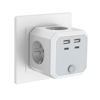 Soket kubus strip daya Eropa 2023 dengan port USB kabel ekstensi outlet Jerman pelindung lonjakan adaptor colokan dinding Multi listrik