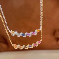 Collier d'été en zircon spirale arc-en-ciel, design souriant, délicat, luxueux, avec pierres précieuses colorées, plaqué or, pour clavicule